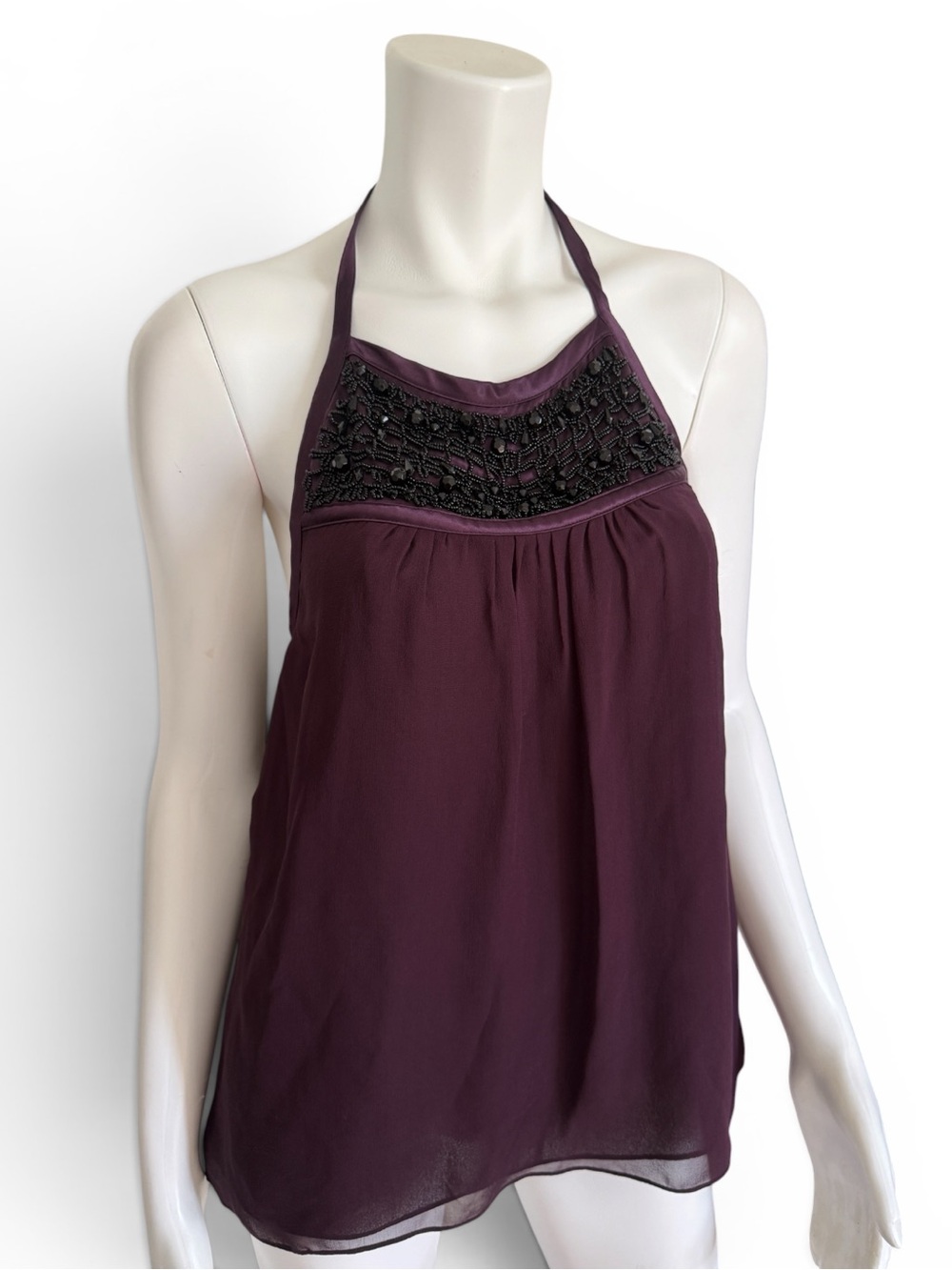 Banana Republic Elegant Purple‎ Silk Halter Top with beaded detail ✨